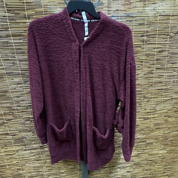 Steve Madden Women's Chenille Cardigan & Scrunchie Set - Zinfandel Size S - Picture 2 of 4